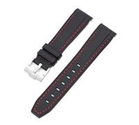 JVEIWAD Watch Bracelet Compatible With Omega Speedmaster Joint MoonS-watch Compatible With Rolex Compatible With Tissot Watchband Curved End Silicone Strap 20mm 22mm(Black-red,20mm)