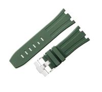 JVEIWAD Watchband Compatible With Audemars And Piguet Royal Oak Strap Original AP 15710 26470 Silicone Rubber Sport Watch 28mm Accessory(Green-silver)
