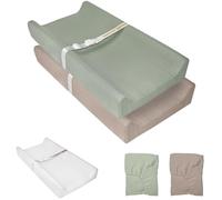 JVEOO Muslin Baby Changing Pad, 2 Pack Muslin Soft Cotton Covers & Waterproof Lining Foam Diaper Changing Table Pad Mat for Dressers