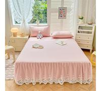 JvFbjLF Cherry Blossom Embroidered Full-Coverage Duvet Cover Set With Ruffled Soft Microfibre Bed Skirt(Pink,200x220cm)