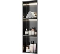 JvFbjLF Recessed LED Wall Niche Medicine Cabinet - Stainless Steel Bathroom & Kitchen Storage(Schwarz,90x28x12.5cm)