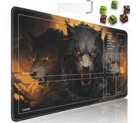 JVGFYNKL for TCG Playmat, Playmat with Zones, 24x14 in Non-Slip Rubber for MTG Playmat with Drawstring Travel Pouch and 6 Dice, Ferocious Wolf for MTG Mat, Card Game Playmats