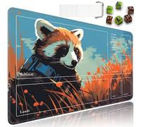 JVGFYNKL for TCG Playmat with Zones, 24x14 in Non-Slip Rubber for MTG Playmat with Drawstring Travel Pouch and 6 Dice, for MTG Mat, Cute Anime Raccoon Card Game Playmats