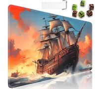 JVGFYNKL MTG Playmat + Drawstring Travel Pouch + 6 Dice Counter, for Tabletop Trading Card Game Playmats or Large Mouse Pad, Anti-Slip Rubber 24 x 14 in, Pirate Ship Sailing on The Sea TCG Playmat