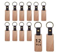 JVHLOV 12 Pcs Wooden Key Chain, Personalized Wooden Key Tag Keychain, Wood Engraving Blanks Key Chain, for DIY Gift Craft Supplies (Light)