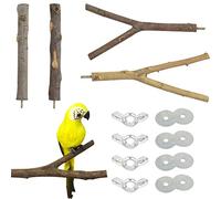 JVHLOV Bird Parrot Perch Stand Set, Natural Wood Bird Perch Stand, Wooden Parrot Perch Stand Perch Platform Cage Accessories, for Parakeets Cockatiels Conures Macaws Finches Love Birds, Brown