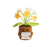 JVHLOV Emotional Support Gradient Yellow & White Forget-Me-Not Crochet Plant - Handmade Knitted Flower Pot with Positive Message, Cute Desk Decor & Thoughtful Gift for Friends and Family