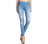 Jvini Women's Pull-On Ripped Stretchy Jeggings Jean Style Skinny Pants, Blue-58, XXL