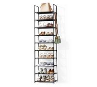 JVISION 10-Tier Tall Metal Shoe Rack 45x28x190cm with Hooks Premium Non-Woven Stackable Shoe Storage Organiser for Hallway & Bedroom, Holds Up to 20 Pairs