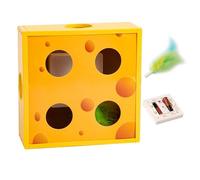 Jvjggag Cat Toys, Maze Toy, Interactive Toy for Cats, Cat Exercise Toys, Cheese Box Feather Toy, Rotating Feather Maze with Intelligent Sensing, for Keeping Cats Active and Engaged, Battery-Powered