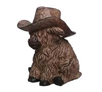 Jvjggag Highland Cow Home Decor, Miniature Cattle Figurine Ornament, Cowboy Hat Resin Animal Statue for Rustic Styling, Desk Shelf Accent for Living Space, Bedroom Bedside Charm Display
