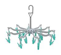 JVL 10 Arm Folding Sock Dryer Complete with 20-Piece Pegs, Aqua, Grey, White, One Size, 19-294