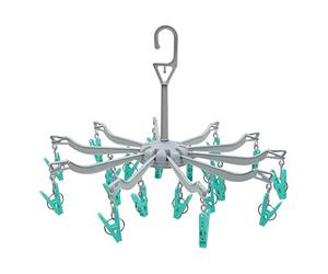 JVL 10 Arm Folding Sock Dryer Complete with 20-Piece Pegs, Aqua, Grey, White, One Size, 19-294