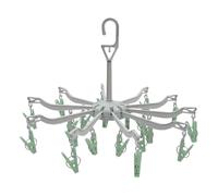 JVL 10 Arm Sock Dryer with 20 Pegs - Hanging Laundry Drying Rack - Light Grey Frame with Green Clips - Indoor & Outdoor Airer