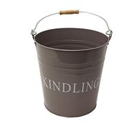 JVL 11-322 Charlton Fireside Metal Kindling Bucket with Handle, Steel/Wood, Grey, 21 x 21 x 27 cm
