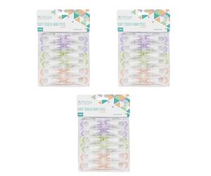 JVL 12 Pack Soft Touch Mini Clothes Pegs - Pack of 3 (36 Total) - Assorted Colours
