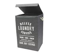 JVL 13-323DG Deluxe 85 Litre Foldable Fabric Clothes Laundry Hamper Bin with Rope Handles, Dark Grey
