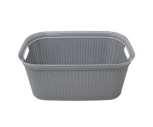 JVL 13-352GY Knit Design Loop Plastic Rectangular Linen Washing Basket with Handles, Grey, 36.5 x 56.5 x 25.5 cm, 38 Litres, Rectangle
