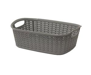 JVL 13-354GY Knit Design Loop Plastic Rectangular Small Storage Basket with Handles, Grey, 20 x 26 x 9.5 cm, 3 Litres