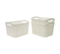 JVL 13-358WH Knit Design Loop Plastic Set of 3 Storage Box 1.5L, Ivory 11 x 17 x 13, One size