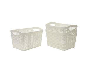 JVL 13-358WH Knit Design Loop Plastic Set of 3 Storage Box 1.5L, Ivory 11 x 17 x 13, One size