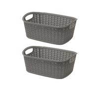 JVL 2 X 3L Loop Knitted Effect Grey Rectangle Plastic Storage Basket 27Cm X 20Cm X 10Cm
