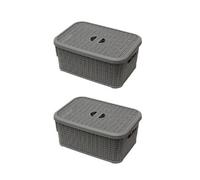 JVL 2 X 6L Loop Effect Grey Rectangle Plastic Storage Basket With Lid 28Cm X 20Cm X 12Cm