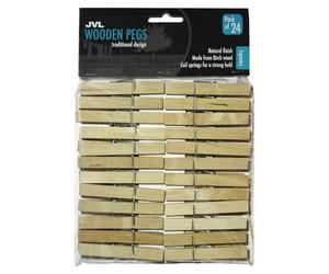 JVL 24-Piece Strong Wooden Retro Vintage Clothes Pegs