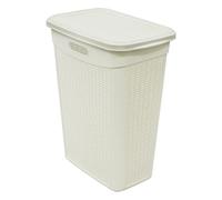 JVL 43L Knit Design Slim Loop Plastic Laundry Basket, White, H:55 x W:46 x D:29cm Approx,13-365WH