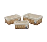 JVL Acacia Rectangular Willow Storage Baskets with Lining - Set of 3, Honey Finish