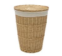 JVL Acacia Round Willow Laundry Basket with Lid - Honey Finish