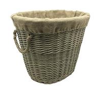 JVL Antiques Wash Canvas Lined Oval Log Basket with Rope Handles, 46 x 57 x 46 cm