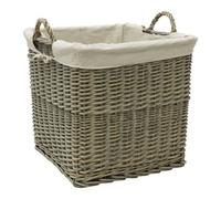 Jvl Antiques Wash Canvas Lined Rectangle Log Basket With Loop Handles