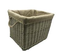 JVL Antiques Wash Canvas Lined Rectangle Log Basket with Rope Handles, 42 x 50 x 38 cm