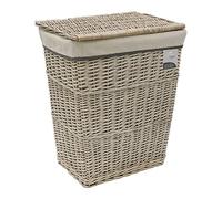 JVL Arianna Rectangular Tapered Willow Linen Laundry Basket, Grey Wash