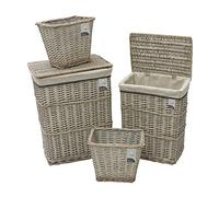 JVL Arianna Rectangular Willow Baskets, Set of 2 Laundry Baskets and 2 Waste Paper Bins