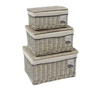 Jvl Arianna Rectangular Willow Hamper Basket, Set Of 3, Grey Wash