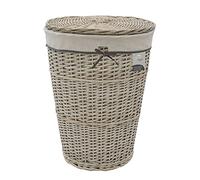 Arianna Round Tapered Willow Linen Laundry Basket, Grey Wash JVL Mid Grey M