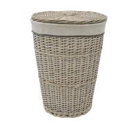 JVL Arianna Round Tapered Willow Linen Laundry Basket - Grey Wash