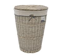 JVL Arianna Round Tapered Willow Linen Laundry Basket, Grey Wash in Mid Grey | Size: Medium JVL Mid Grey M