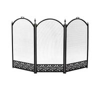 JVL Ashford Stainless Steel Fire Screen Spark Guard for Coal Wood Burning Fires, Powder Coated Black Finish with Carry Handle, Measures 97 x 61 x 2 cm