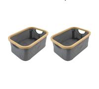 JVL Bambanio Foldable Bamboo Storage Basket, 26L, Set of 2 - Grey
