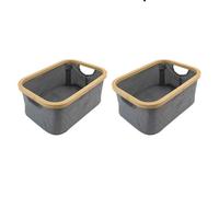 Jvl Bambanio Foldable Bamboo Storage Basket, 26L, Set Of 2, Grey