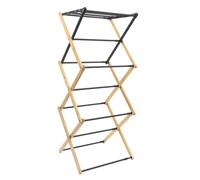 JVL Bamboo Extendable 3 Tier Concertina Clothes Airer, Brown