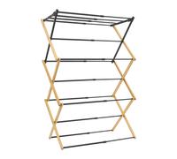 JVL Bamboo Extendable 3 Tier Concertina Clothes Airer, Brown