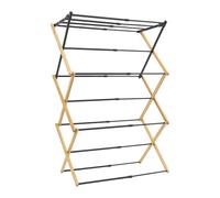 JVL Bamboo Extendable 3 Tier Concertina Clothes Airer, Brown, Iron