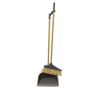 JVL Bamboo Tall Dustpan and Brush Set Long Handle Floor Sweeper