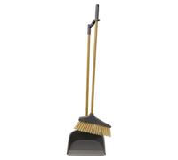 Jvl Bamboo Tall Handle Durable Dustpan And Brush Set With Plastic Bristles