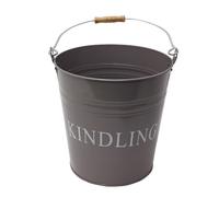 JVL Charlton Metal Fireside Kindling Bucket with Handle - Grey, Steel