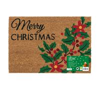 JVL Christmas PVC Coir Doormat 40x58cm Holly Door Mat Xmas | Size: 40 cm x 60 cm JVL Multicolor 40 cm x 60 cm